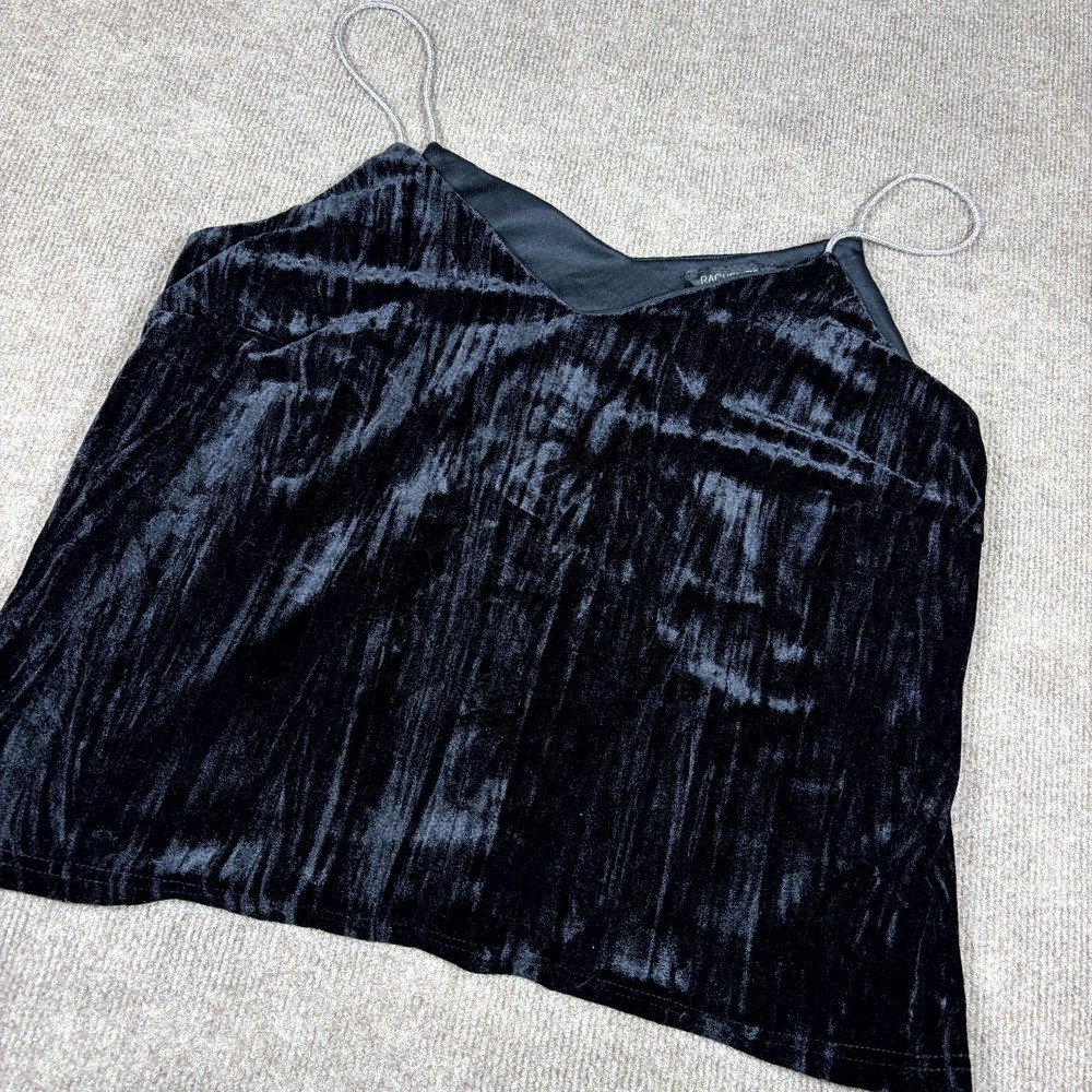 Rachel Zoe Velvet Camisole Top Womens Large Black Stretch Lined Plunge V Neck